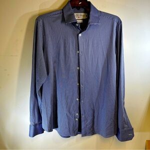 Mizzen + Main Men's Leeward Trim Fit Shirt Stretch Blue Plaid Check Large EUC